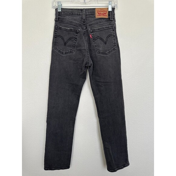 Levi's Wedgie Straight Button Fly Jeans Black Distressed High Rise Women's 26 - Picture 5 of 7